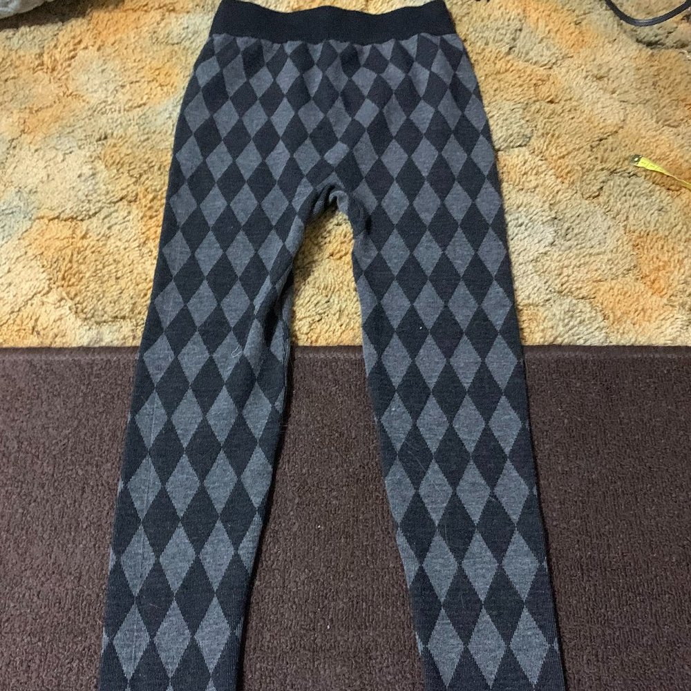 Gold Metal Black and Grey Diamond Design Knit Seamless Legging Size s/m